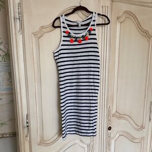 Striped Sleeveless Dress with Pom Pom Detail